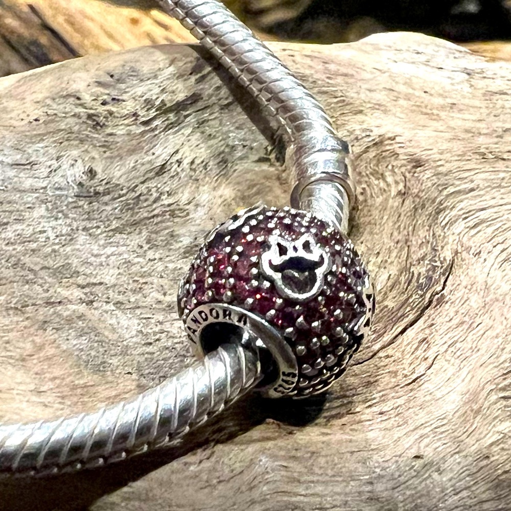Authentic Pandora Charm Disney Minnie Silhouettes with Red Zirconia Silver Pave